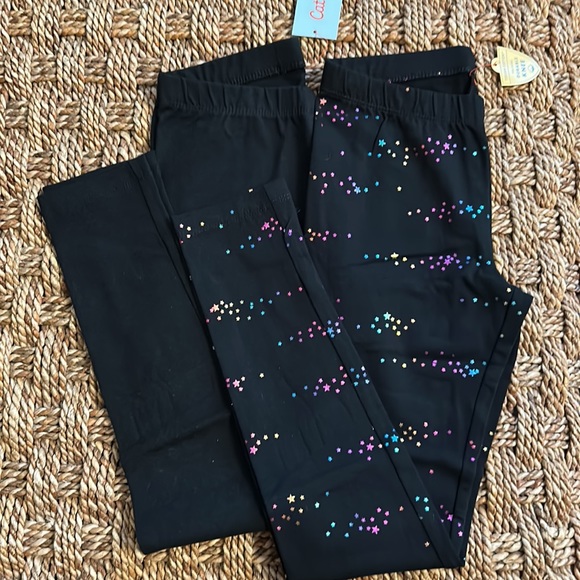 Cat and Jack, NWT 2-pack leggings, black and black/star print, multi Sz 7/8 - Picture 4 of 4